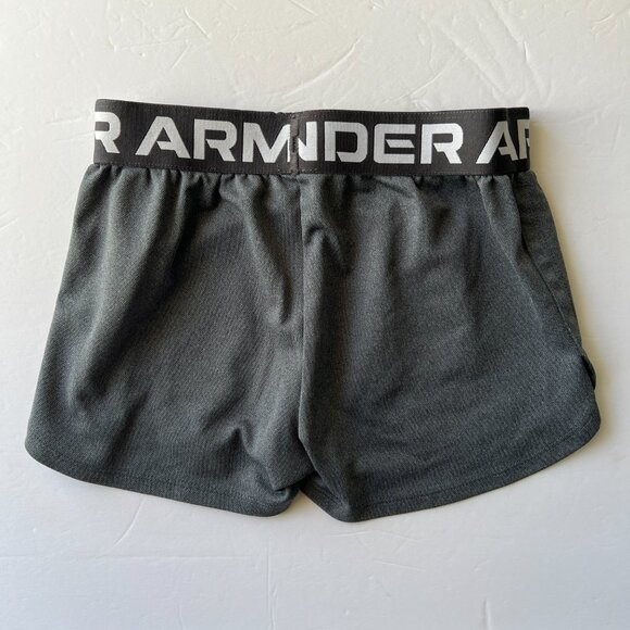 Under Armour Girls S Running Shorts Gray White HeatGear Loose Fit Drawstring - Picture 2 of 7